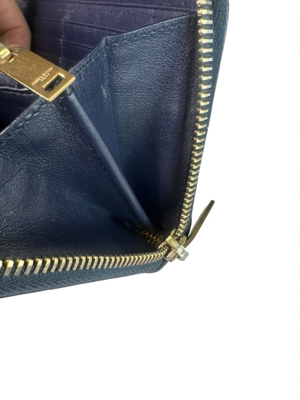 Yves Saint Laurent Navy Croc-Embossed Zip Wallet with Gold YSL Emblem - Picture 11 of 11